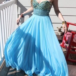 Jovani Turquoise Gown with Beaded Detail